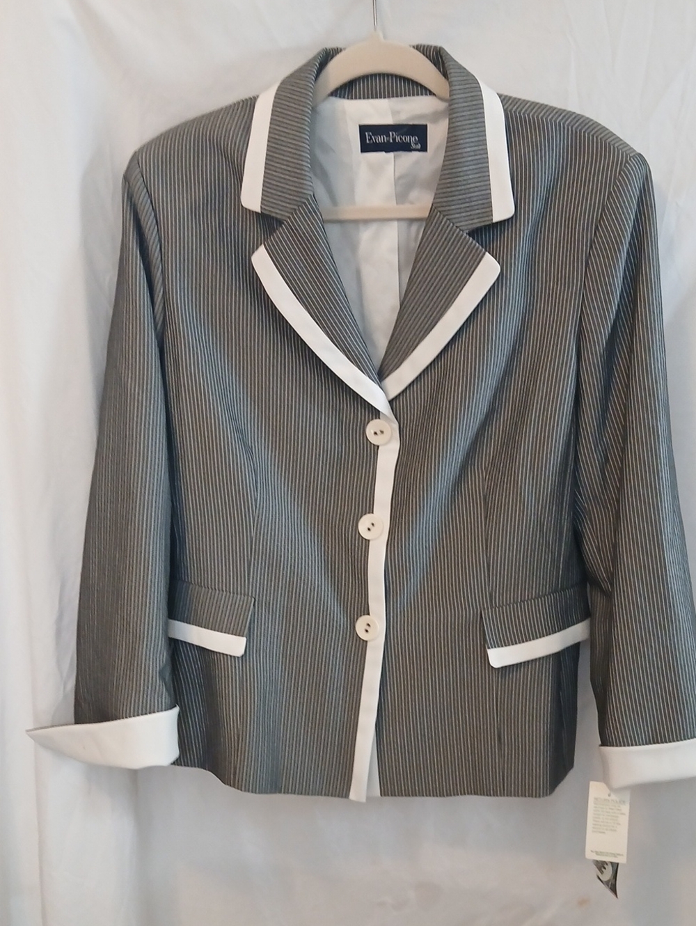 Evan Picone Gray Pinstripe Blazer with White Trim